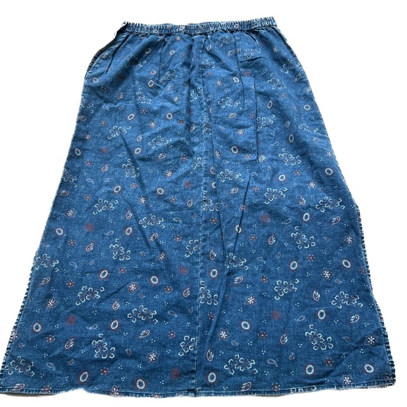 Requirements Skirt MIdi Floral Print Denim Siz 14 Blue Side Slits Button Closure - Picture 2 of 7